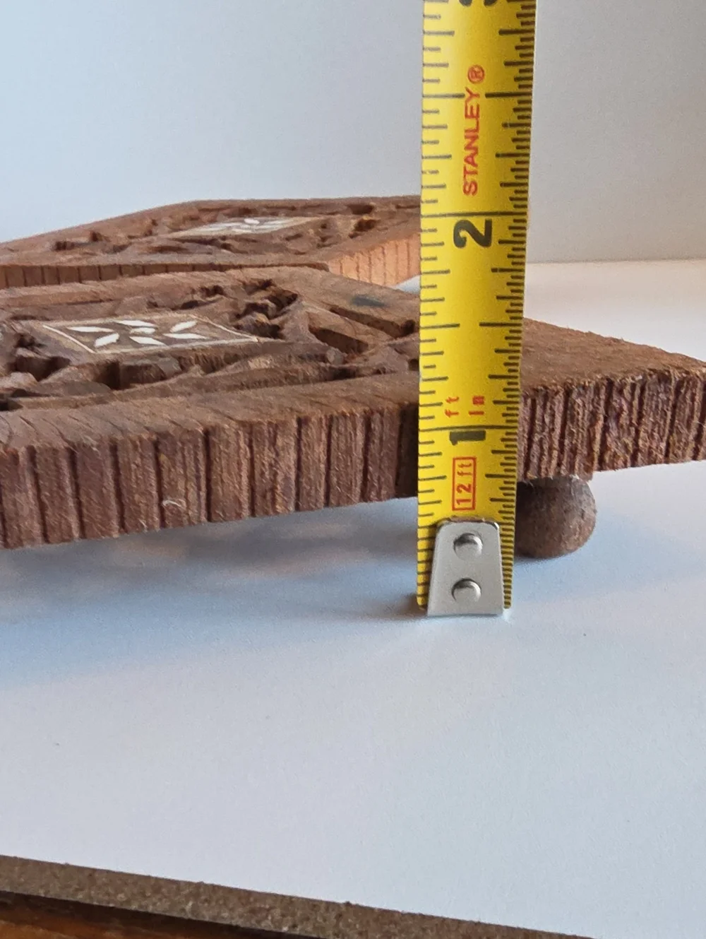 Vintage 1970's Hand Carved Wood Trivet with Tab Feet India -Set Of 2